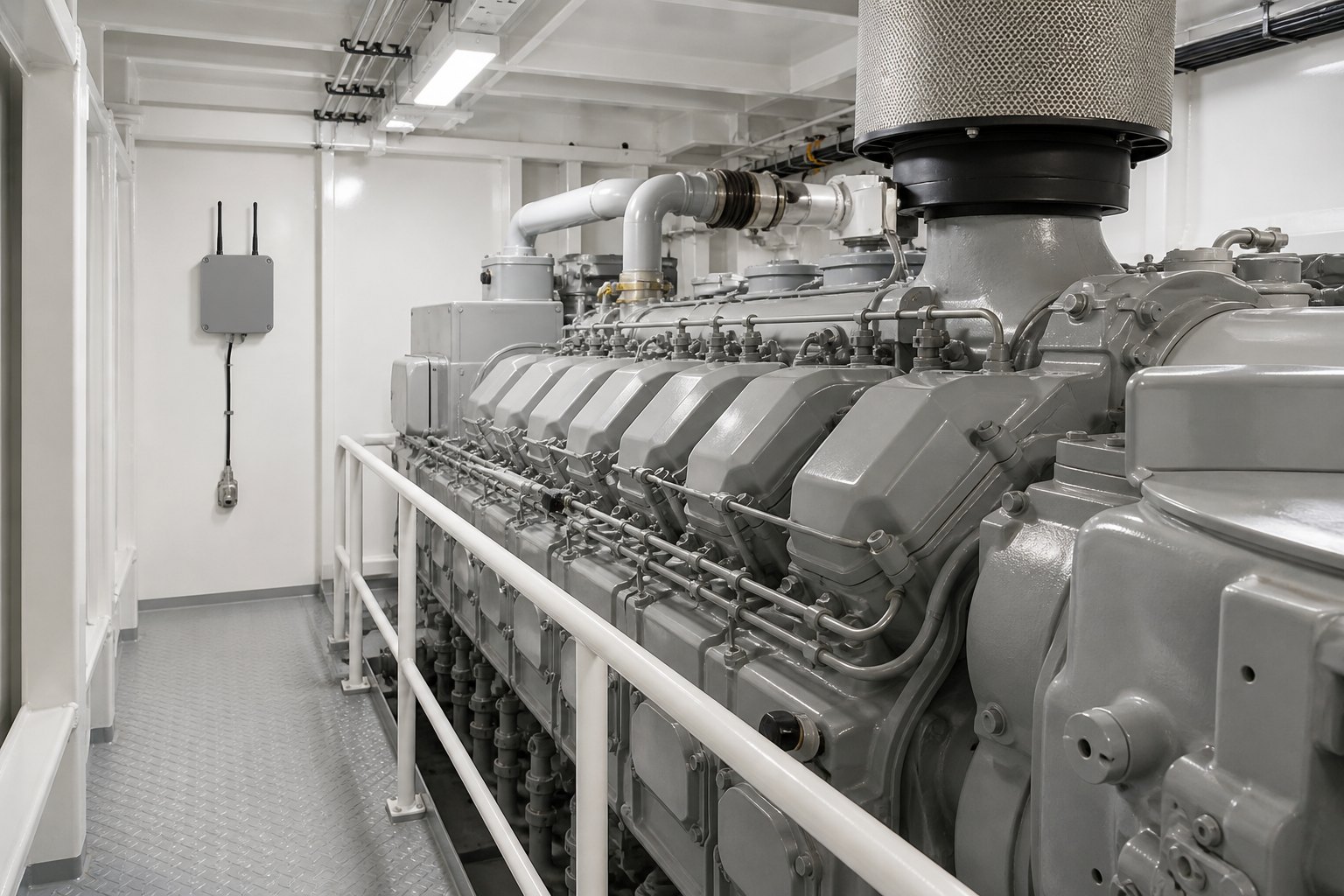 Marine engine room with wireless telemetry sensors