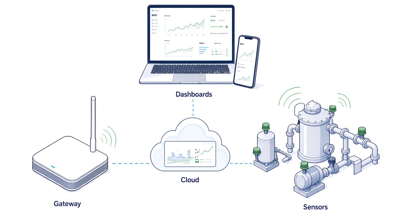 WSmart new device integration — sensors to locked square gateway, cloud and dashboards
