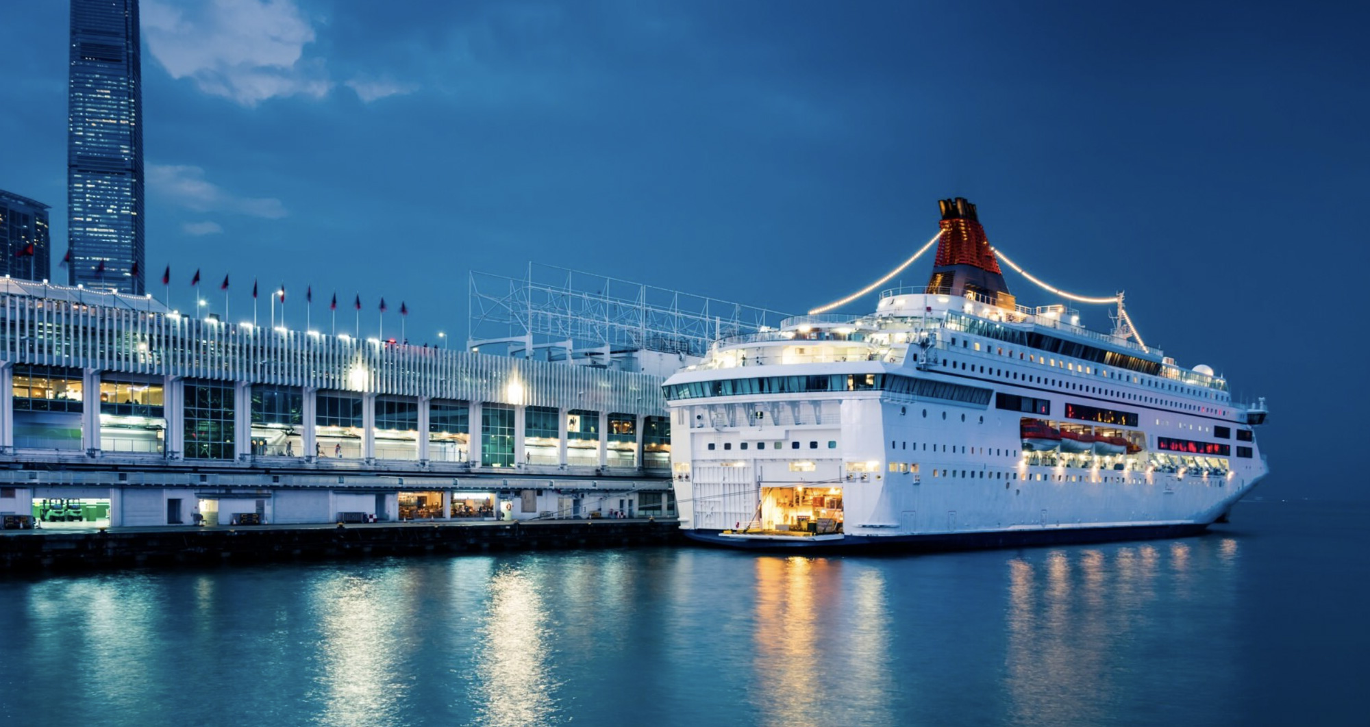 Cruise ship and harbor terminal — marine vessels and port operations
